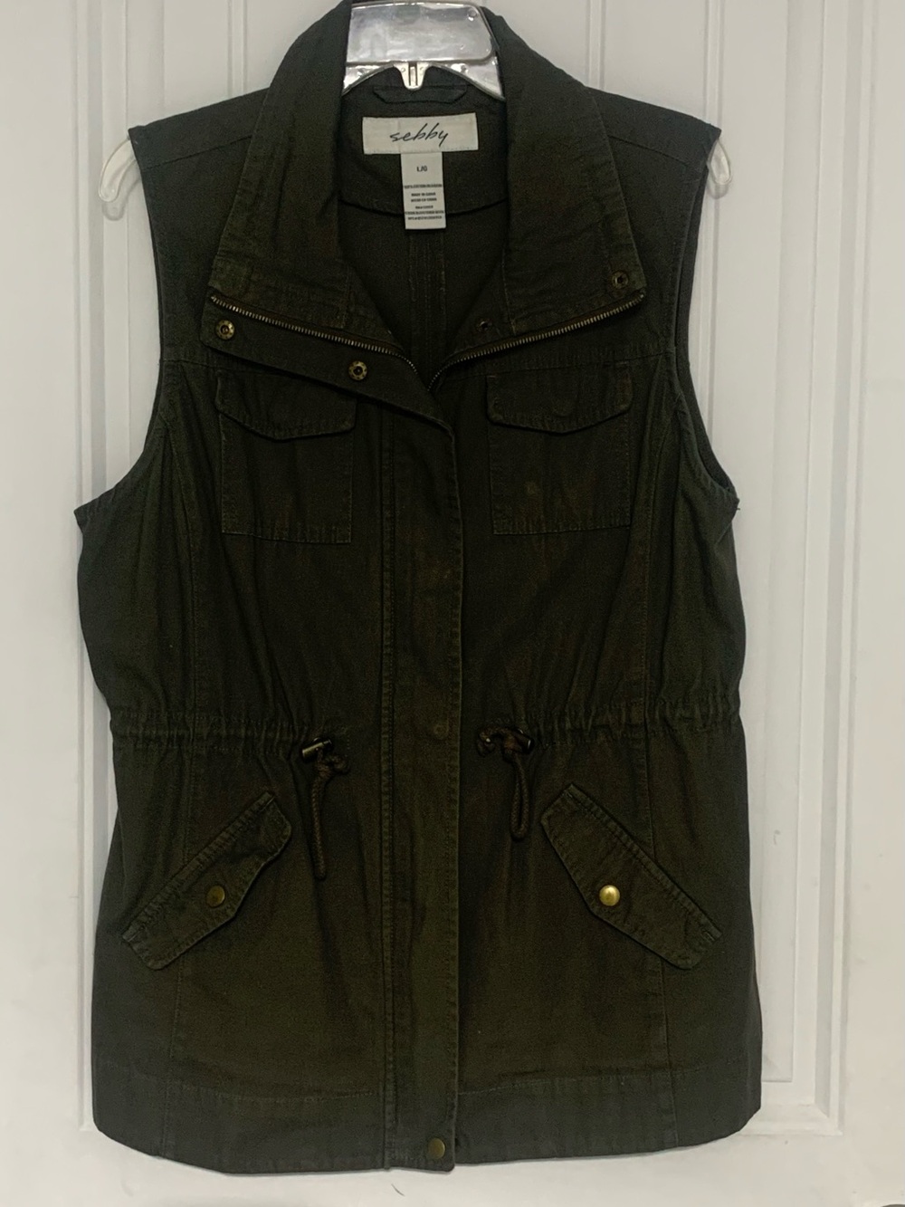 Sebby Olive Green Utility Vest with Drawstring Waist